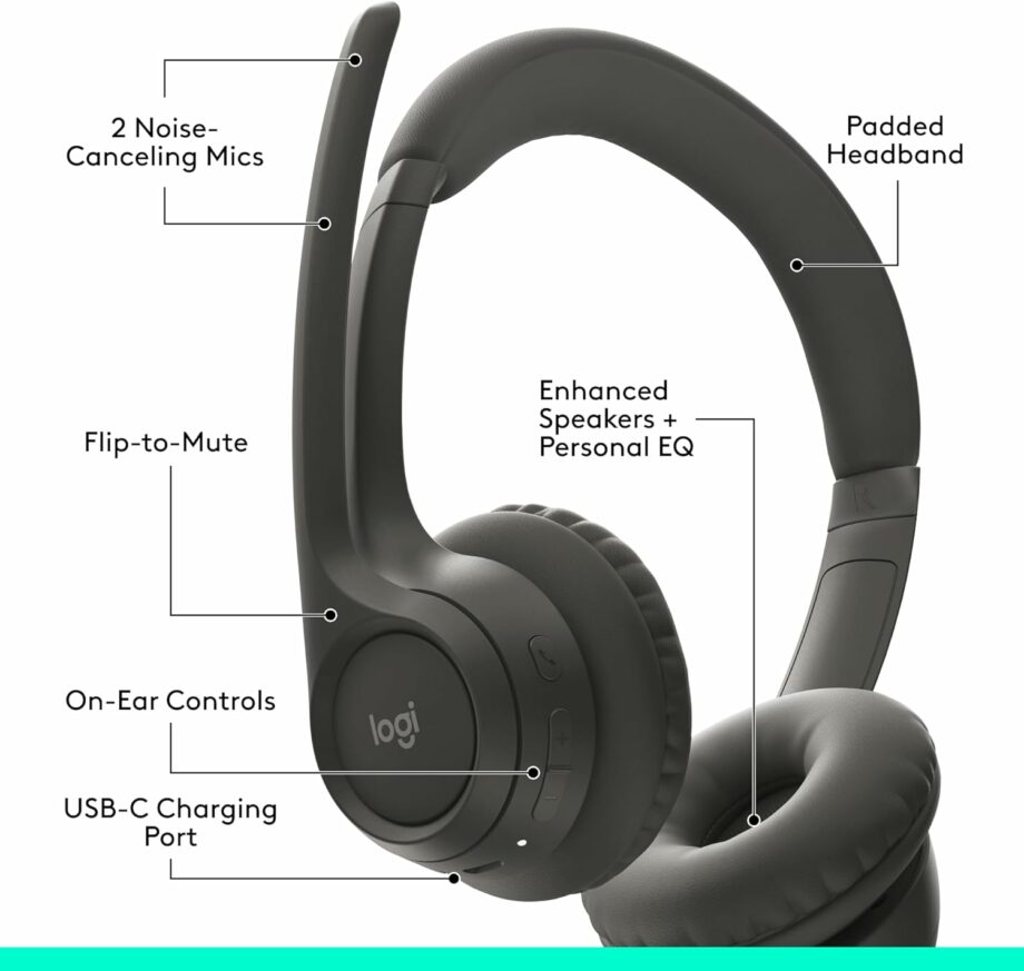 Logitech Zone 300 Wireless Bluetooth Headset with Noise-Canceling Microphone - Graphite