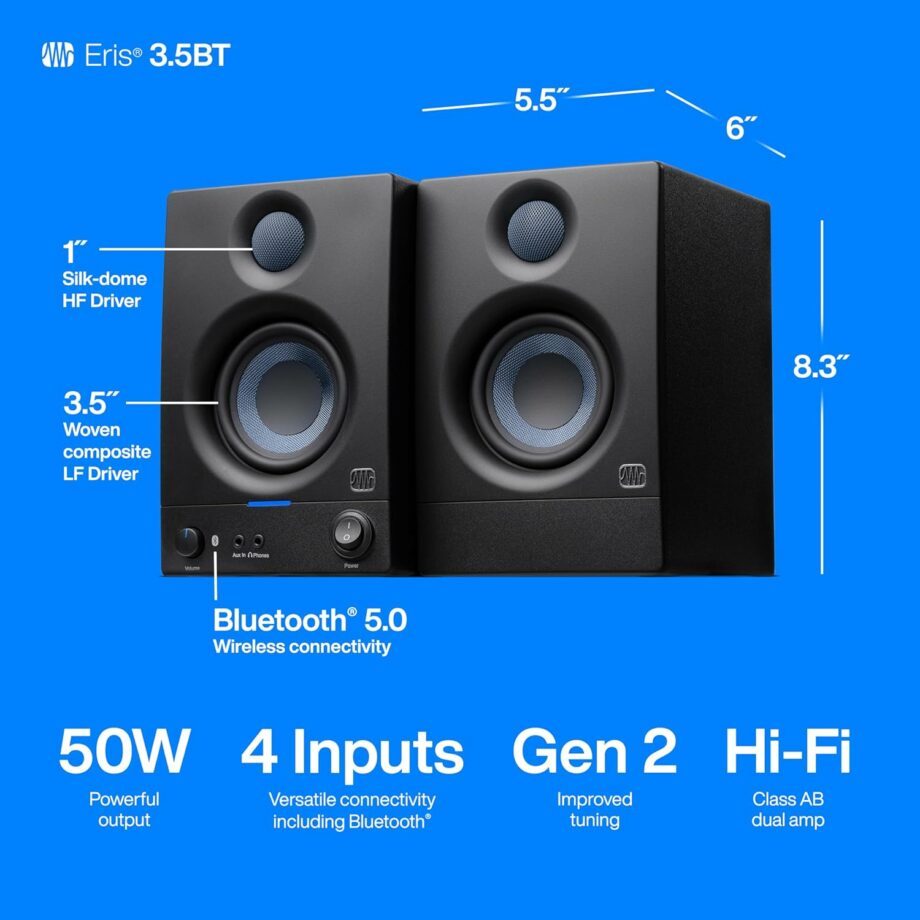 PreSonus Eris 3.5BT Gen 2 2024 Studio Powered Active Monitor Speakers (Pre-Order)