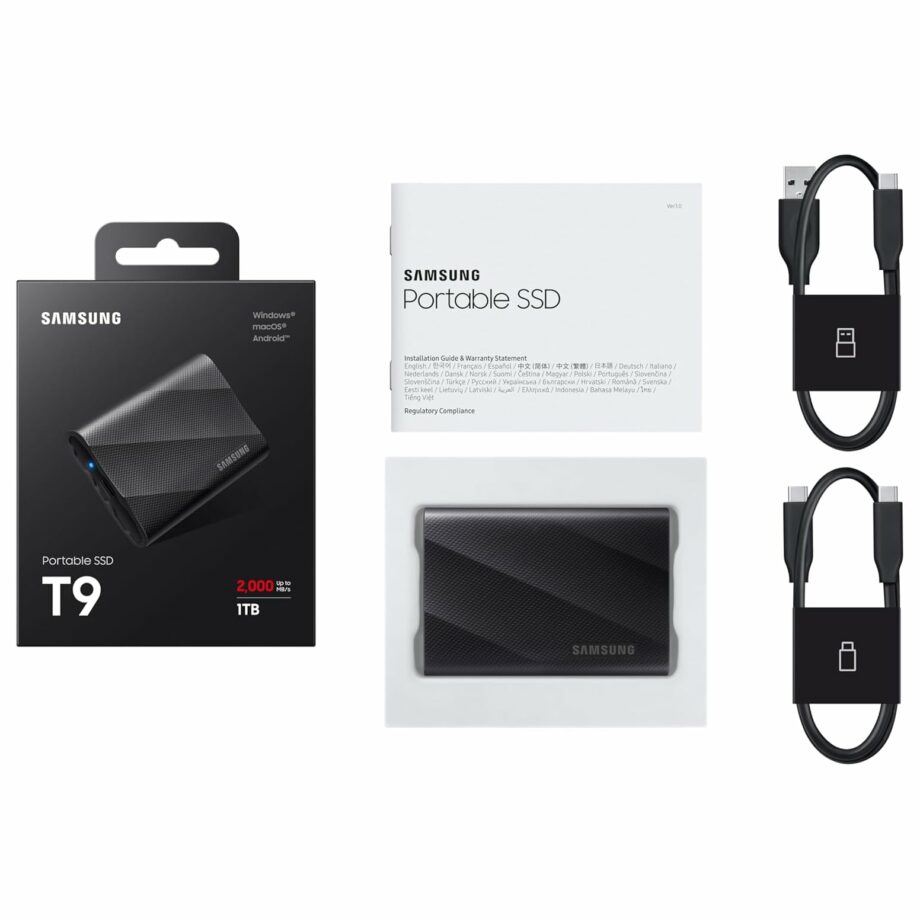 Samsung T9 2TB Shield USB 3.2 Gen 2x2 (20Gbps) up to 2000MB/s NVMe Rugged Portable SSD - Black