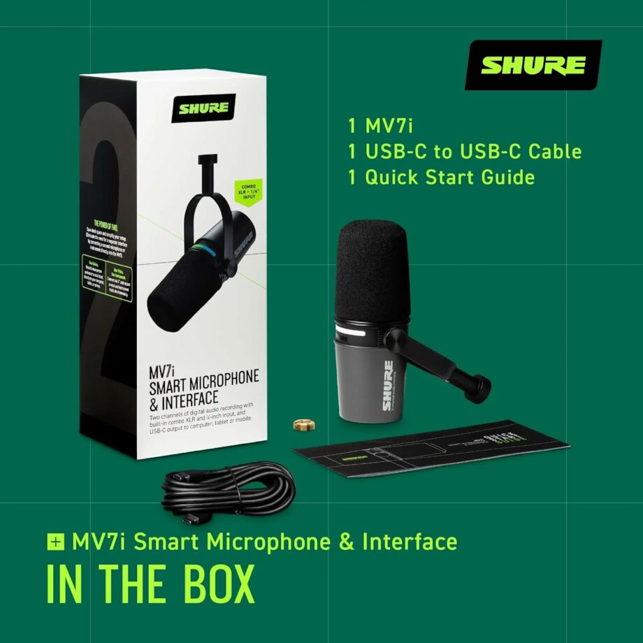 Shure MV7i with Built-in Audio Interface with 2 Channels, XLR and 1/4", USB-C Smart Microphone (Pre-Order)