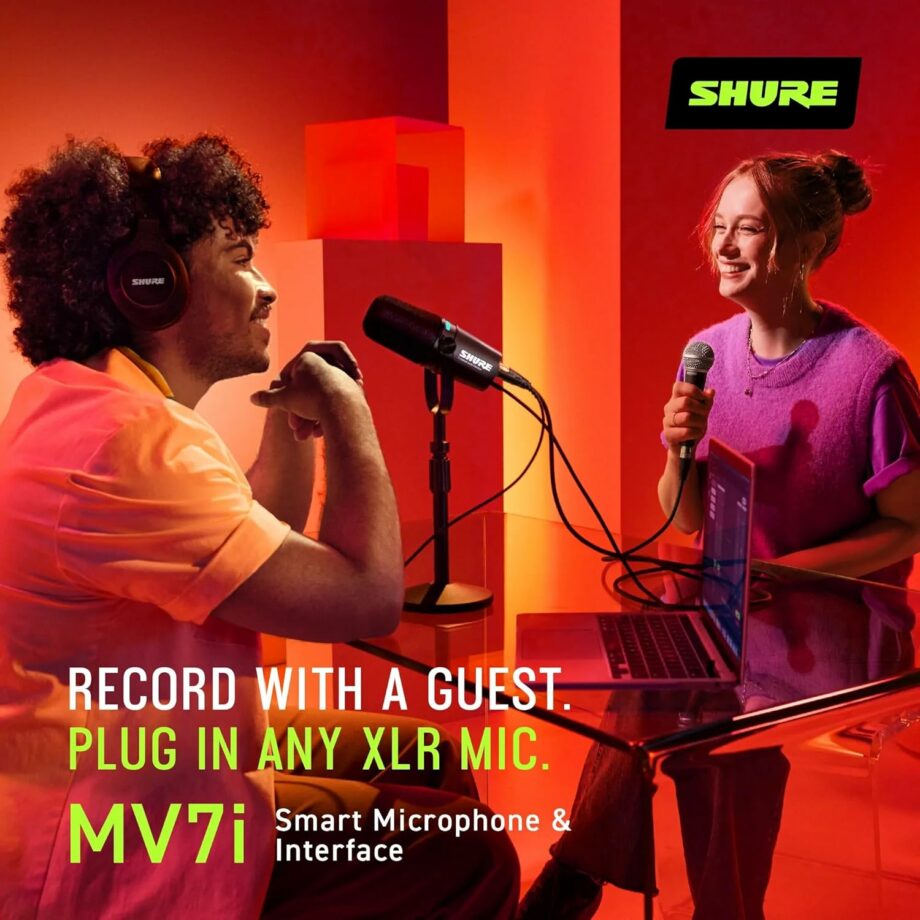 Shure MV7i with Built-in Audio Interface with 2 Channels, XLR and 1/4", USB-C Smart Microphone (Pre-Order)