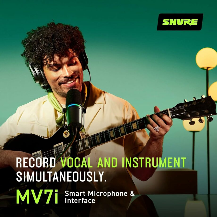 Shure MV7i with Built-in Audio Interface with 2 Channels, XLR and 1/4", USB-C Smart Microphone (Pre-Order)