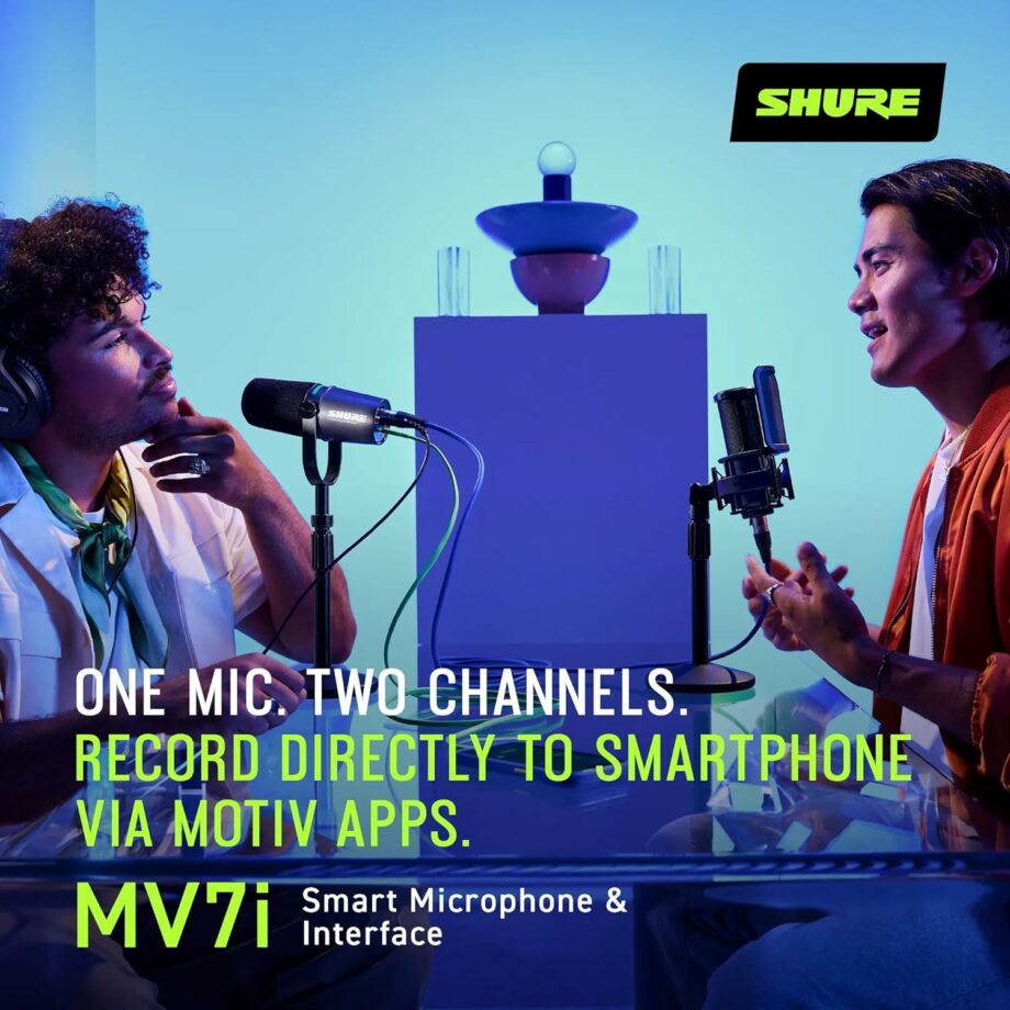 Shure MV7i with Built-in Audio Interface with 2 Channels, XLR and 1/4", USB-C Smart Microphone (Pre-Order)