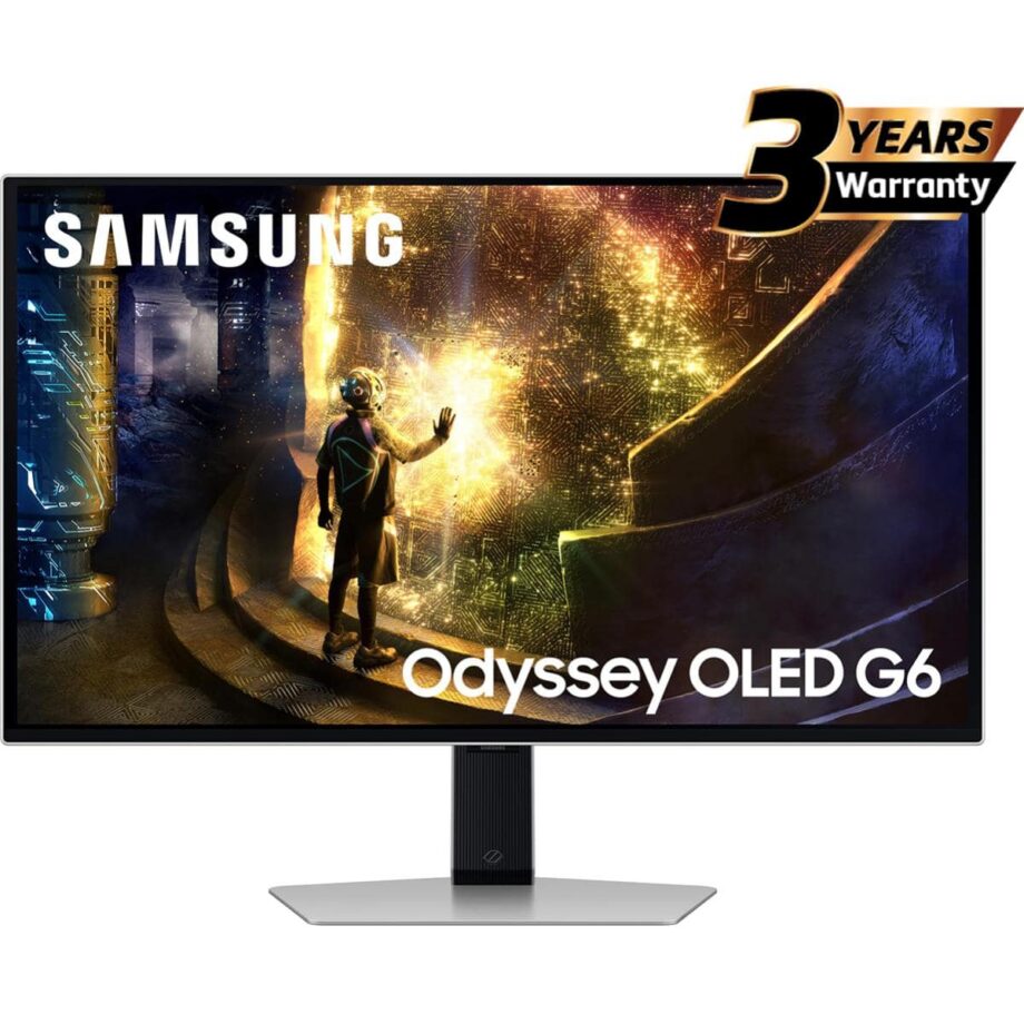 Samsung Odyssey OLED G6 (DG612) 27" 2K 240Hz 0.03ms(GTG), Quantum Dot, HDR10+, 99% DCI Coverage, 10Bit, HDMI 2.1, G-Sync compatible w/ Sleek Metal Design & Ergonomic Stand Gaming Monitor